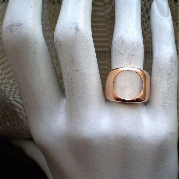 Designer Solid 18K 750 Rose Pink Gold Carved Mother Of Pearl Cocktail Ring 12.7g - Picture 11 of 12